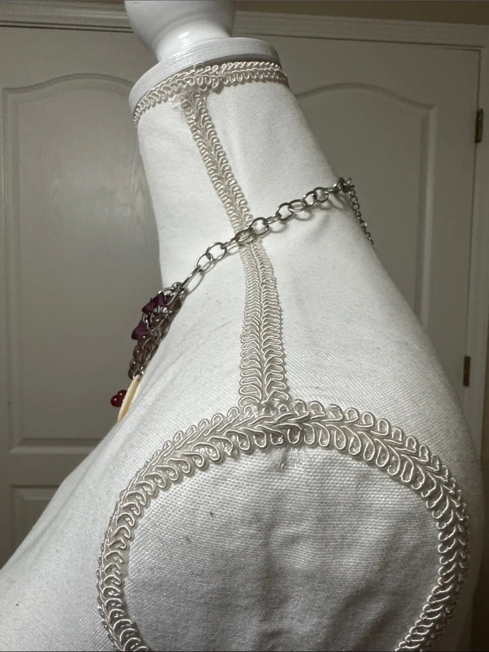 Multi-Strand Shell Disc Necklace with Maroon Accents